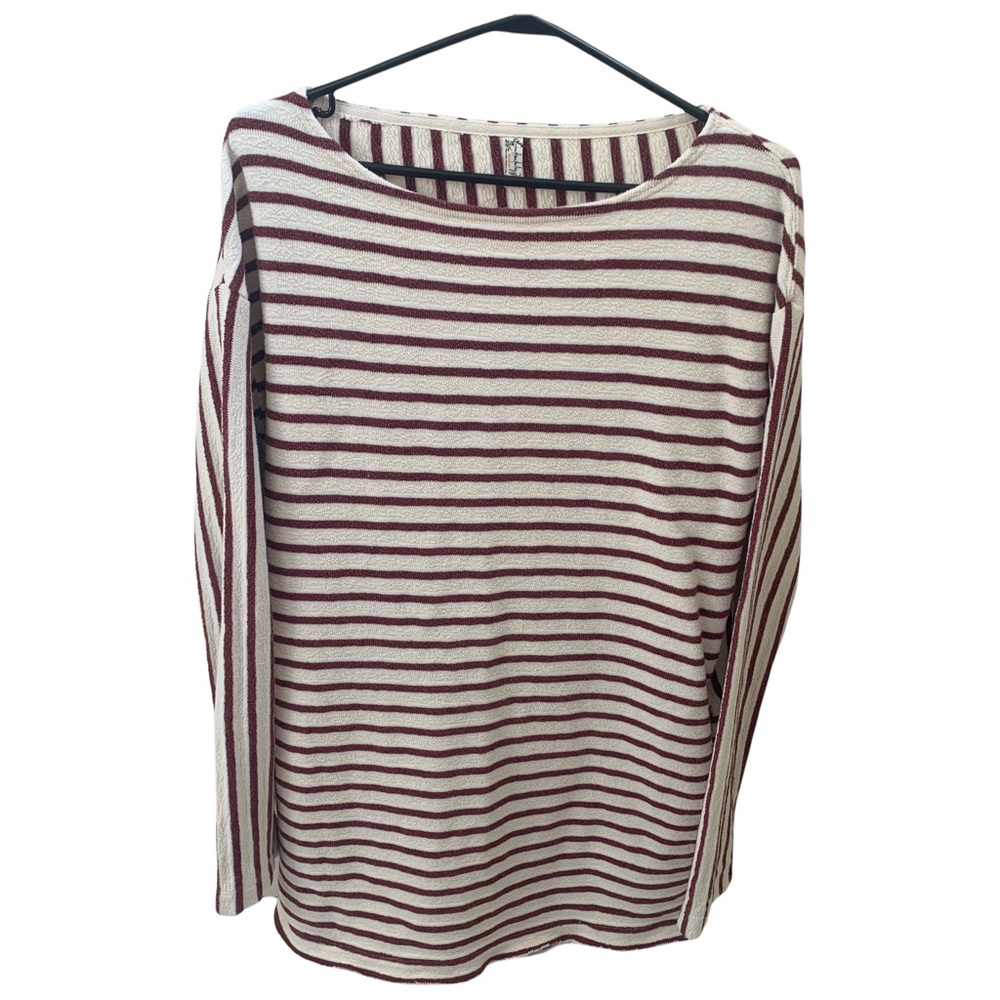 Intimately Free People Maroon Cream Cotton Dress Stripes Pockets Women’s Small